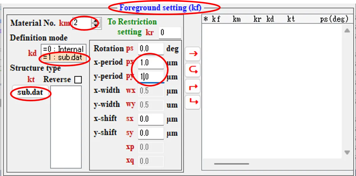 Foreground setting欄