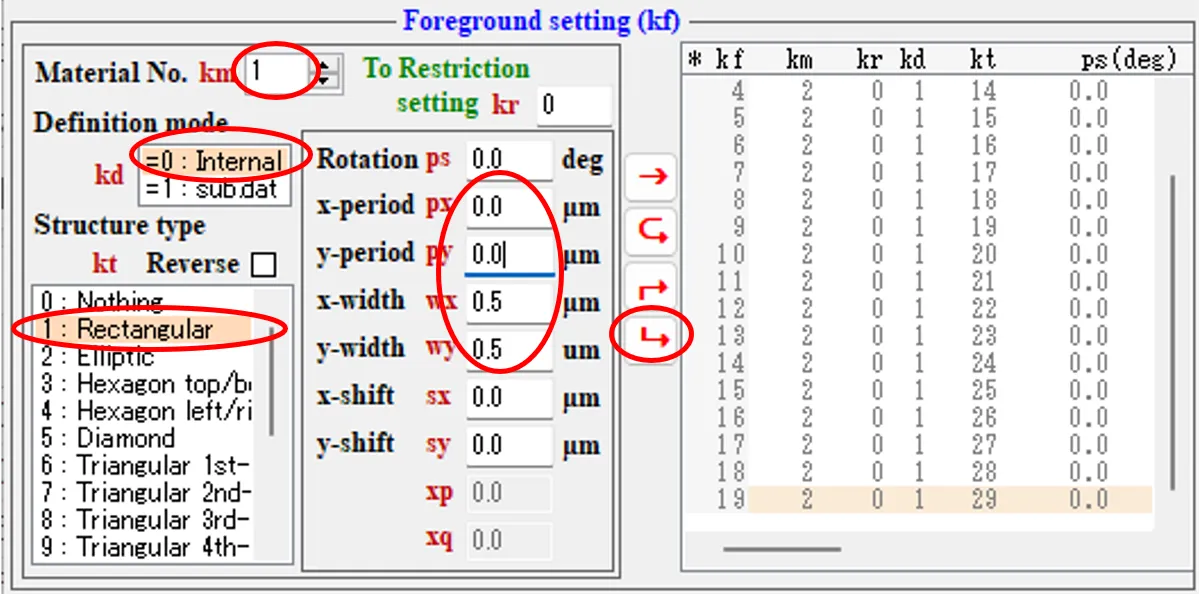 Foreground setting欄