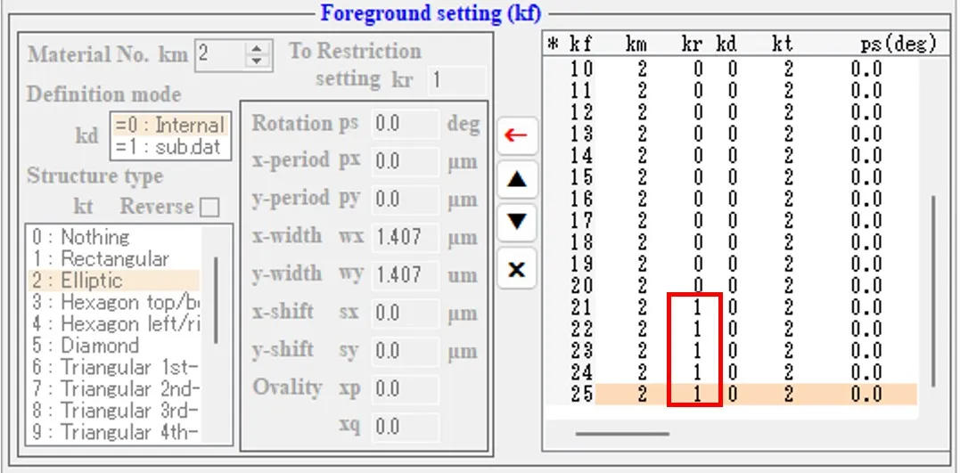 Foreground setting欄１０