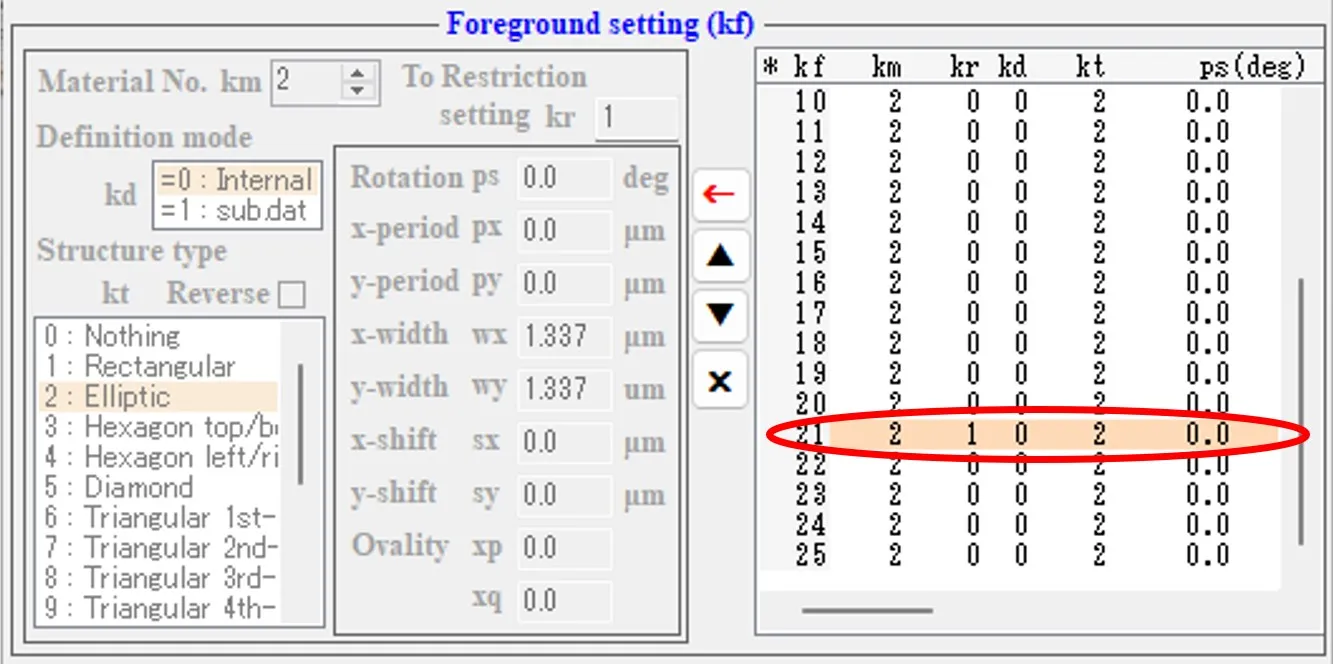 Foreground setting欄９