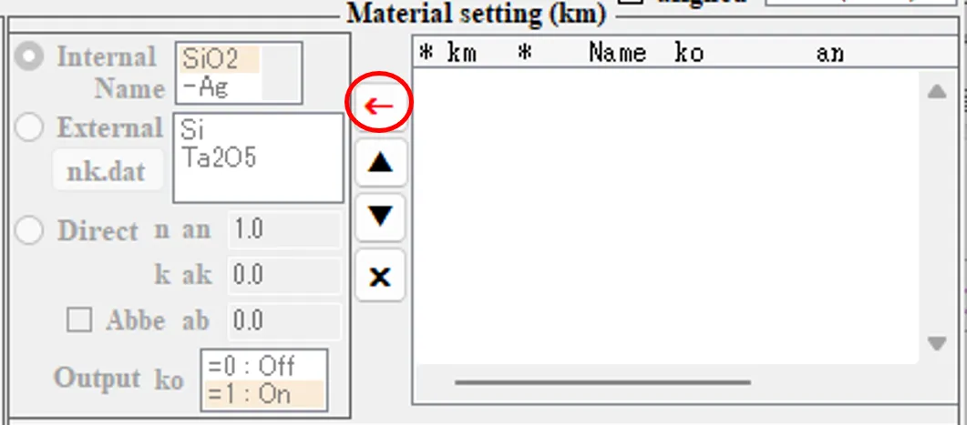 Material setting欄１