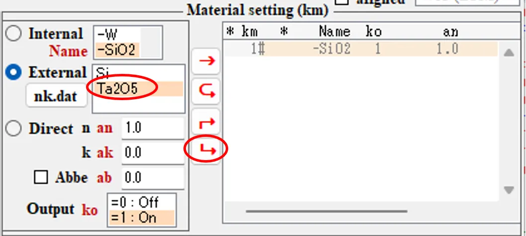 Material setting欄１