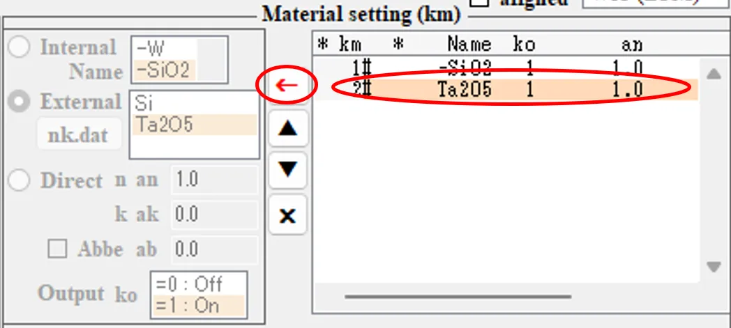 Material setting欄２