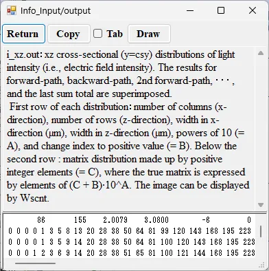 Information window for i_xz.out