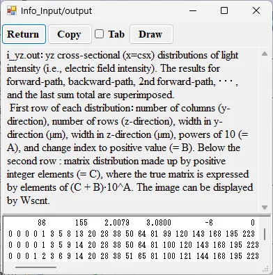 Information window for i_yz.out