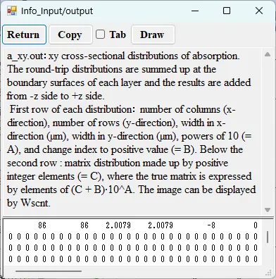 Information window for a_xy.out