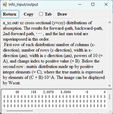 Information window for a_xz.out