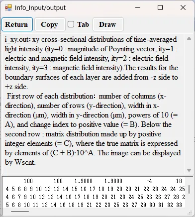 Information window for i_xy.out