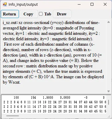 Information window for i_xz.out