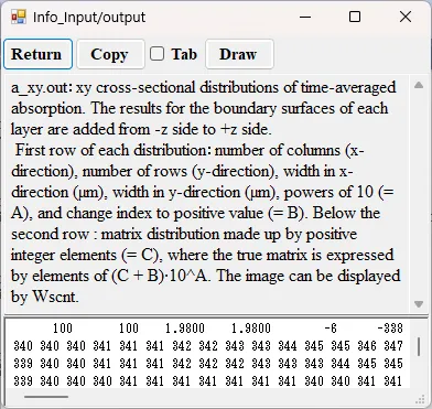 Information window for a_xy.out