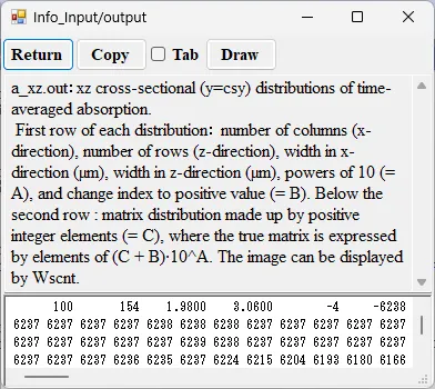 Information window for a_xz.out