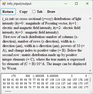 Information window for i_xz.out