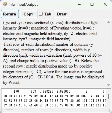 Information window for i_yz.out