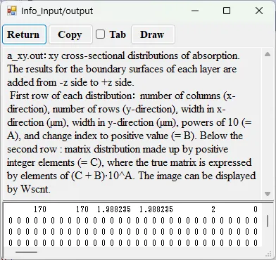 Information window for a_xy.out