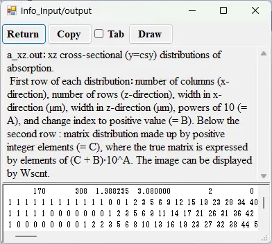 Information window for a_xz.out